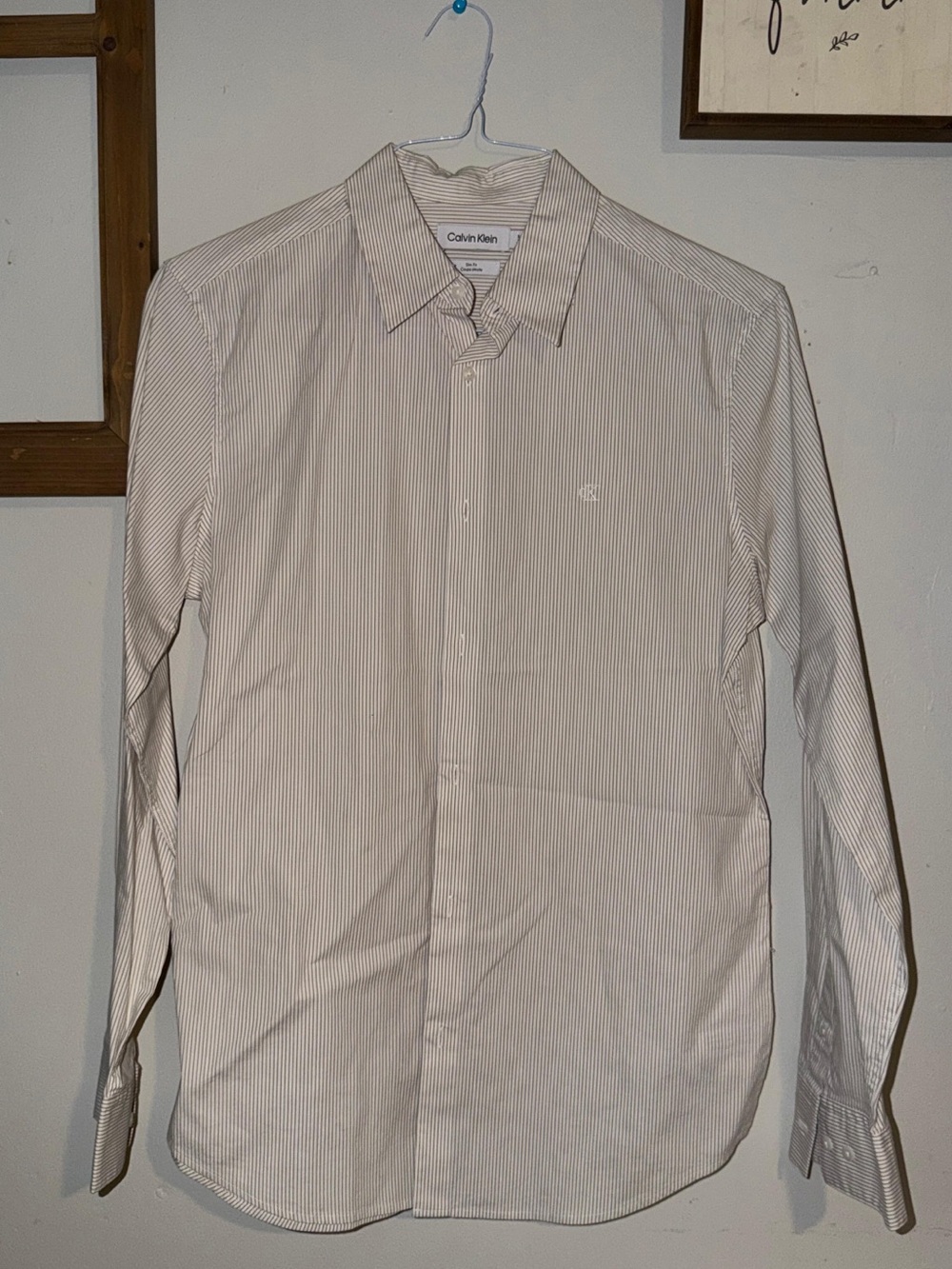 Calvin Klein White Shirt with Light Gray Pinstripes